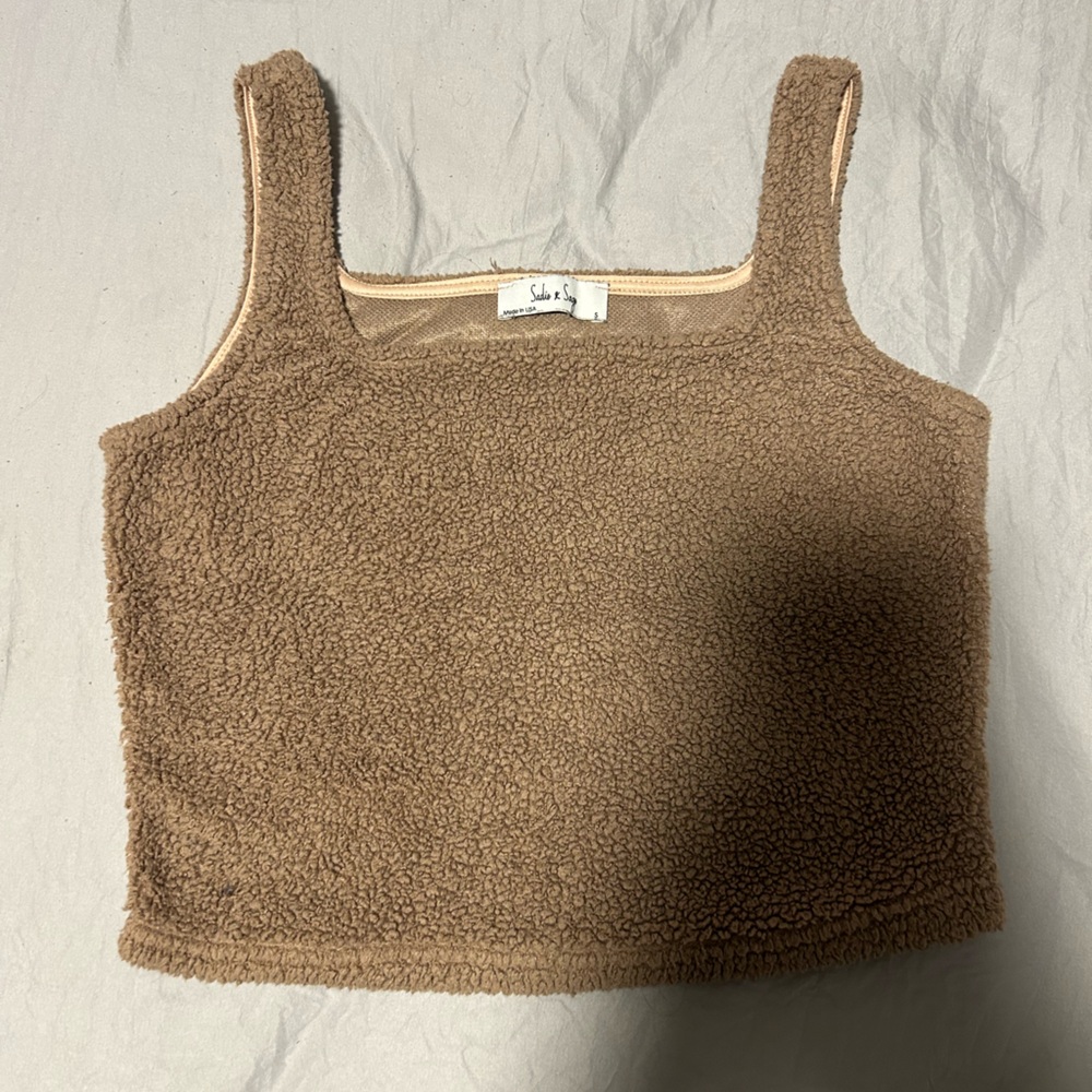 Sadie & Sage Tan Sherpa Crop Top